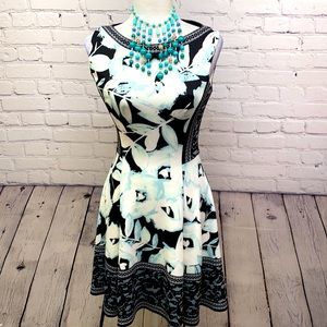 Maggy London Black and White Floral Midi Dress